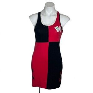 HARLEY QUINN Red Black Body con Stretch Tank Dress Size Small